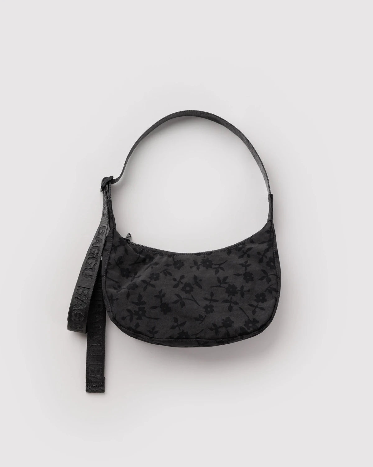 BAGGU Small Nylon Crescent Bag Charcoal - Ditsy Floral