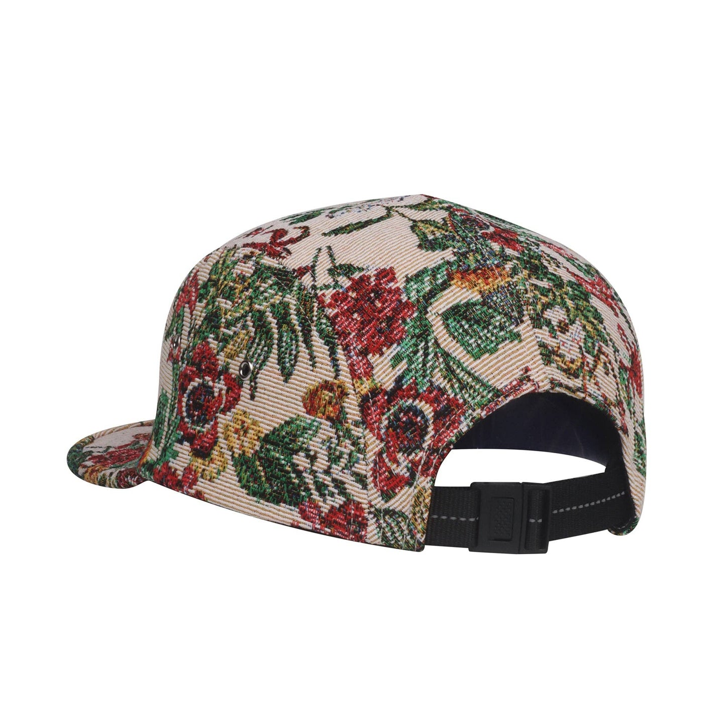 Bold Floral Jacquard 5 Panel Hat Camp Cap - Beige