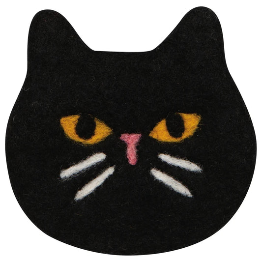 Black Cat felt coasters shown stacked to show thickness β PABOOM