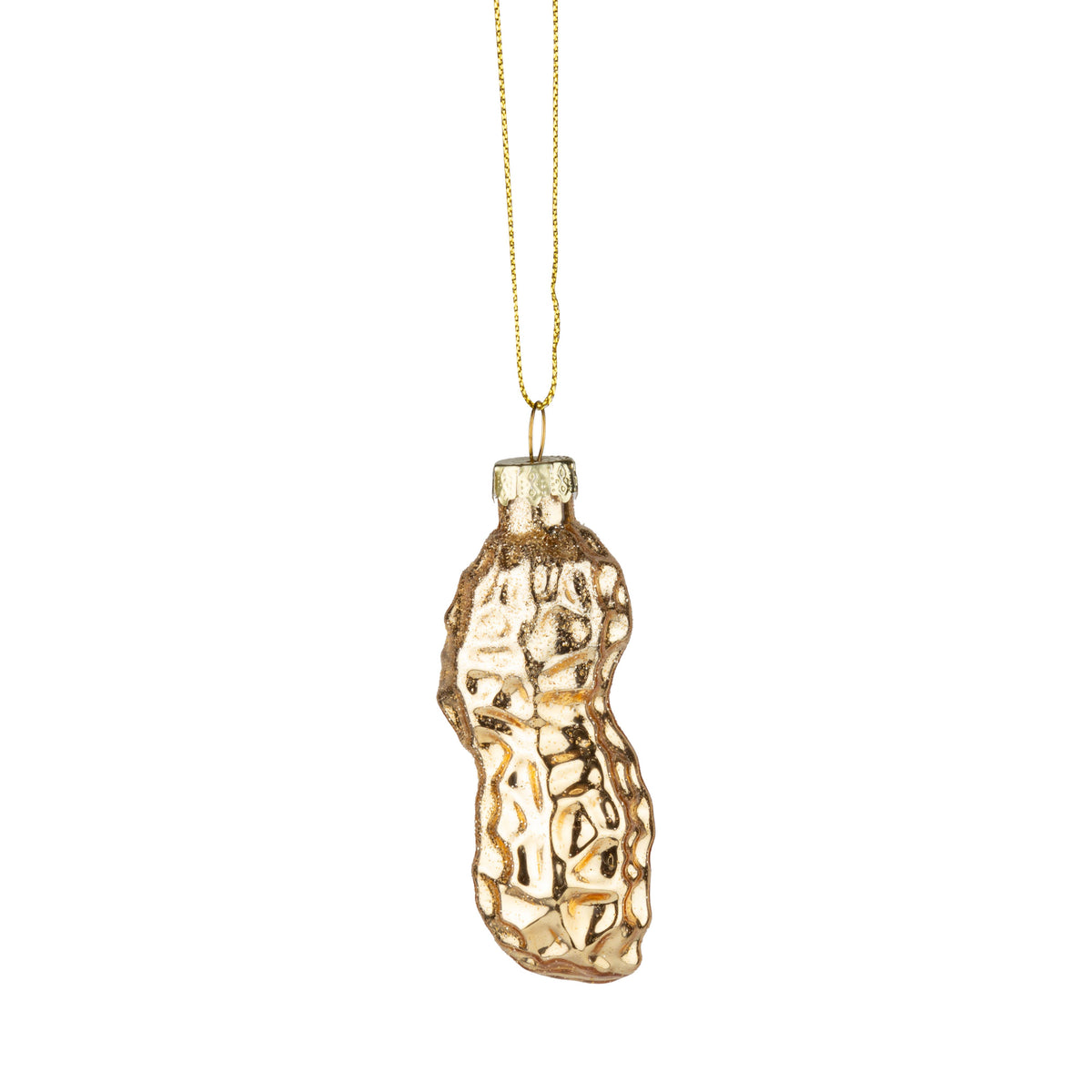 Textured gold glass peanut-shaped ornament with a shimmering shell finish - PABOOM