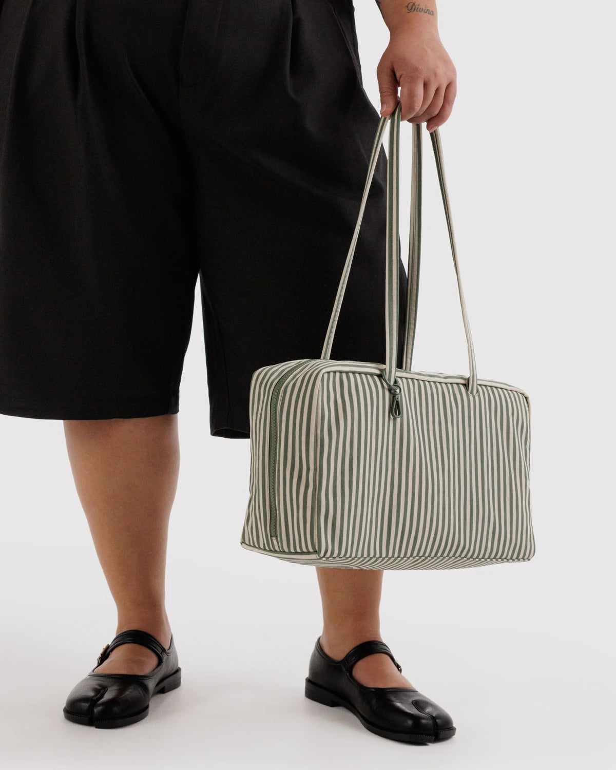 BAGGU Medium Nylon Bowler Bag - Sage Stripe
