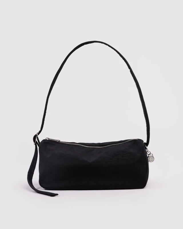 BAGGU Nylon Loaf Bag in Black with metal smiley charm on charm loop - PABOOM