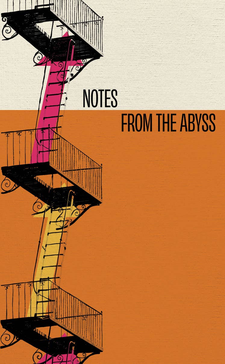 Notes from the Abyss pocket journal with a retro fire escape illustration on an orange and cream cover - PABOOM