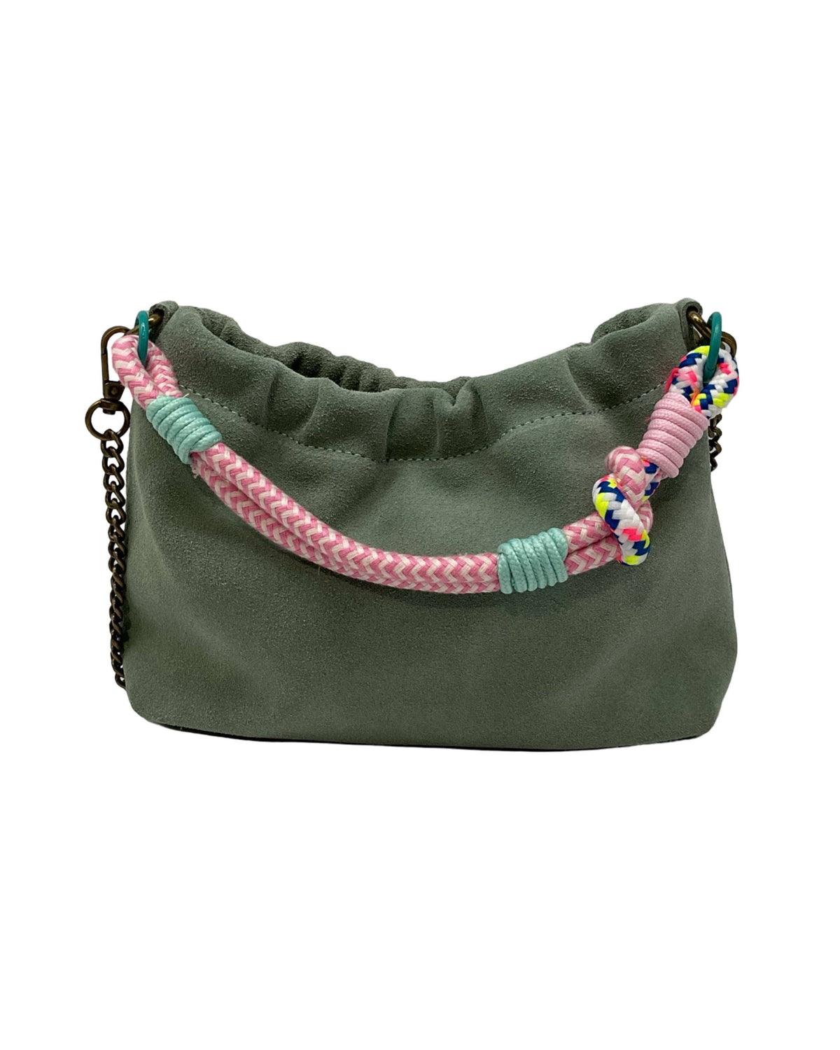 Suede Leather Shoulder Bag Pleated - Persimmon