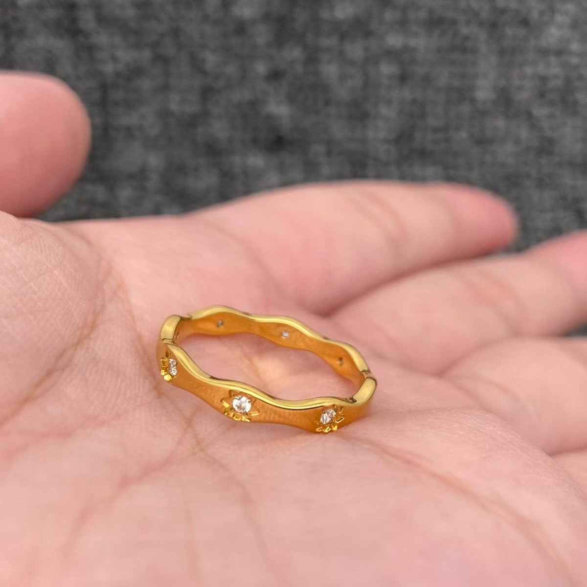 Inlaid Cz Stars Wave Design Ring
