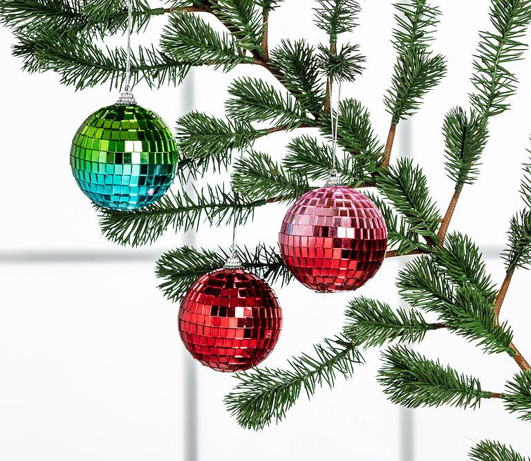 Pink and red ombre mirror ball ornament, additional angle