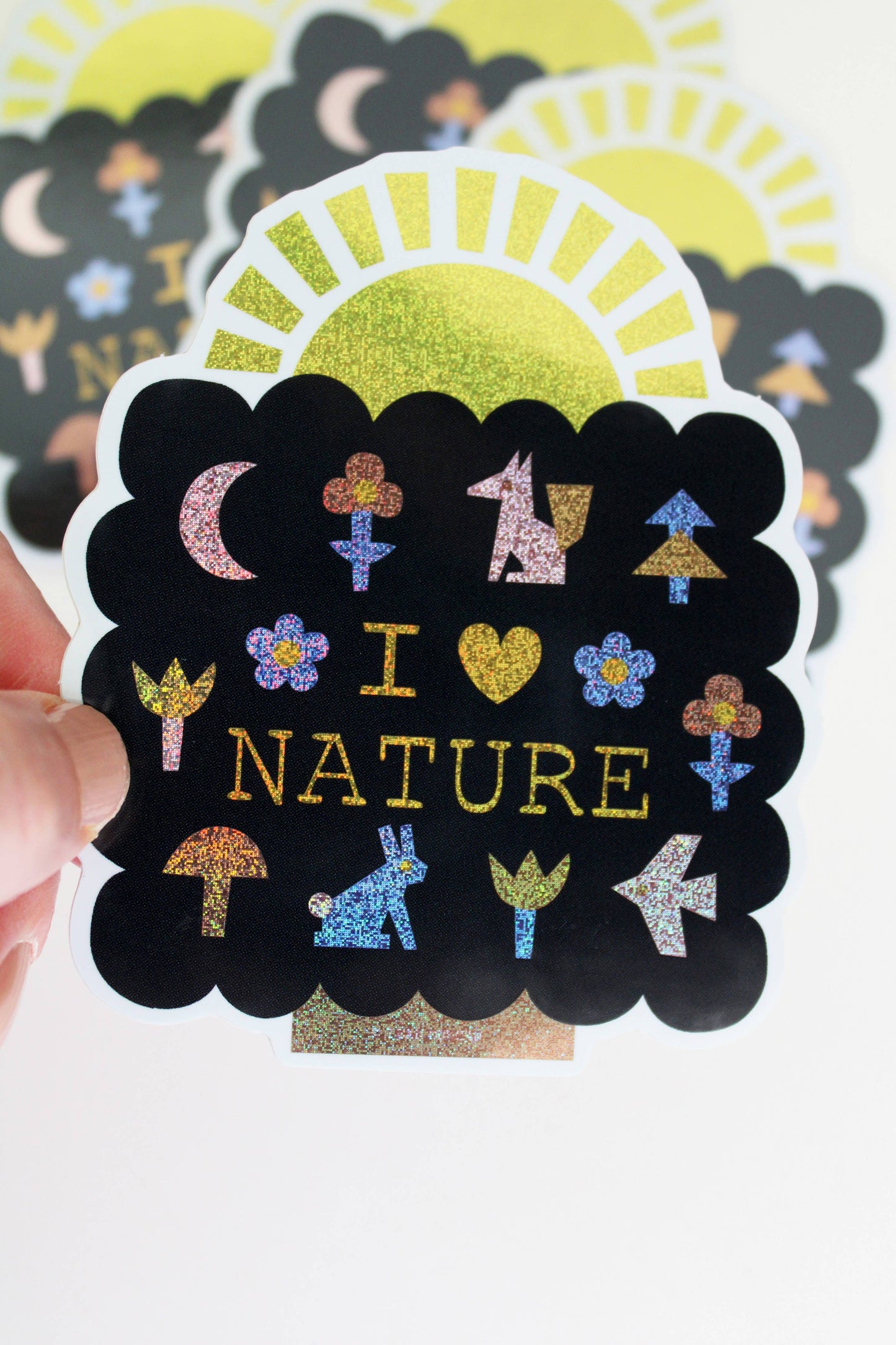 I Love Nature glitter vinyl sticker, close-up detail 5 — PABOOM