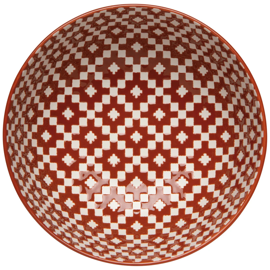 Large terracotta serving bowl with a white checkerboard pattern inside and a rust-toned rim - PABOOM