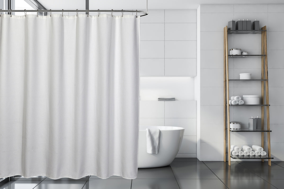 Belgium Waffle Shower Curtain White