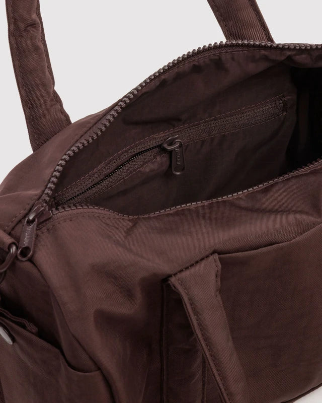 BAGGU Nylon Duffle Bag Coffee folded flat view - PABOOM