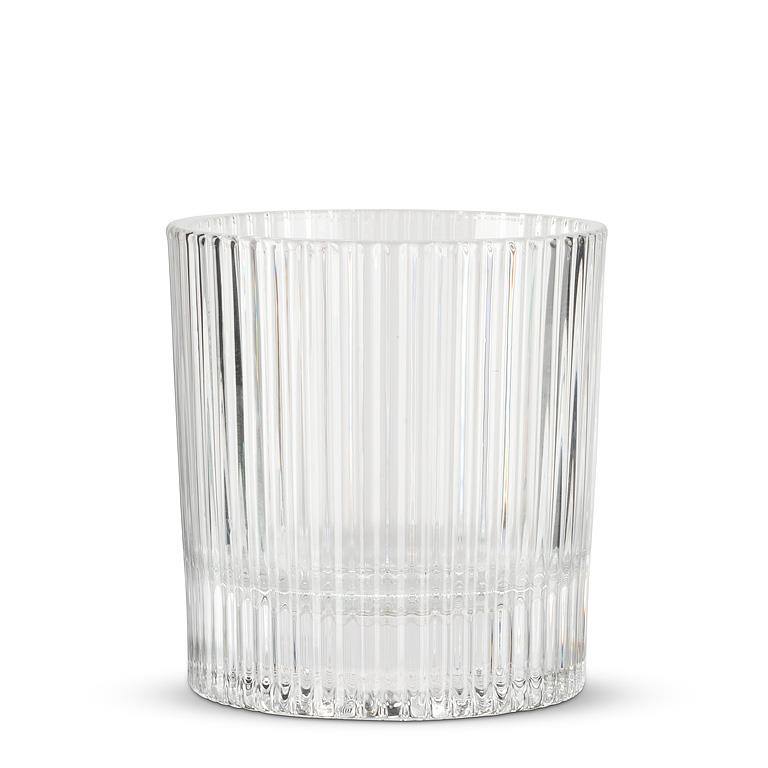Clear glass tumbler with vertical optic ribbing, 3.5 inches tall