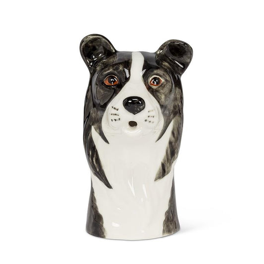 Black and white ceramic Border Collie jug, additional angle