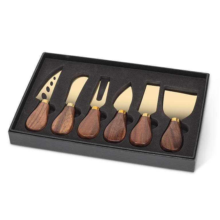 Set of six walnut handled cheese knives, additional angle