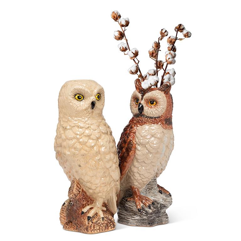 Tall Horned Owl Vase Brown