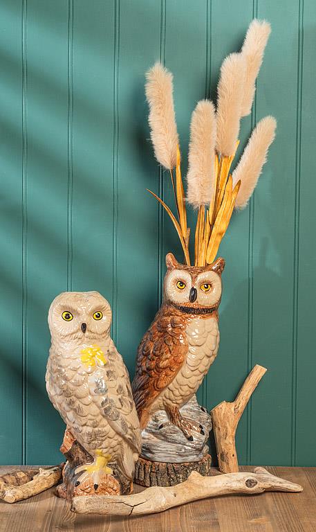 Tall Horned Owl Vase Brown