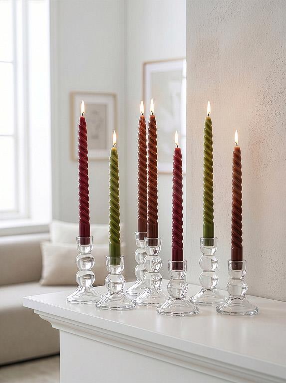 Green spiral-twist taper candles, additional angle