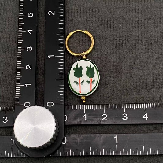 Flower Pattern Ceramic Huggie Earrings - Green