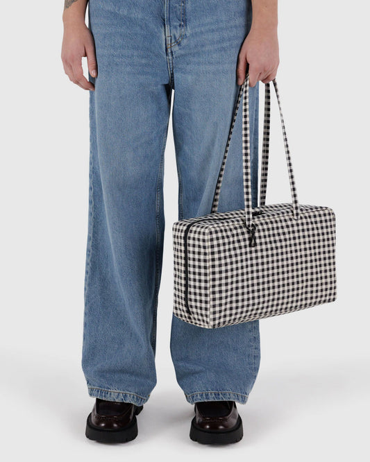 BAGGU Medium Nylon Bowler Bag - Black + White Gingham