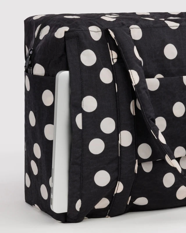 BAGGU Cloud Carry-on Black and Cream Polka Dot side profile - PABOOM