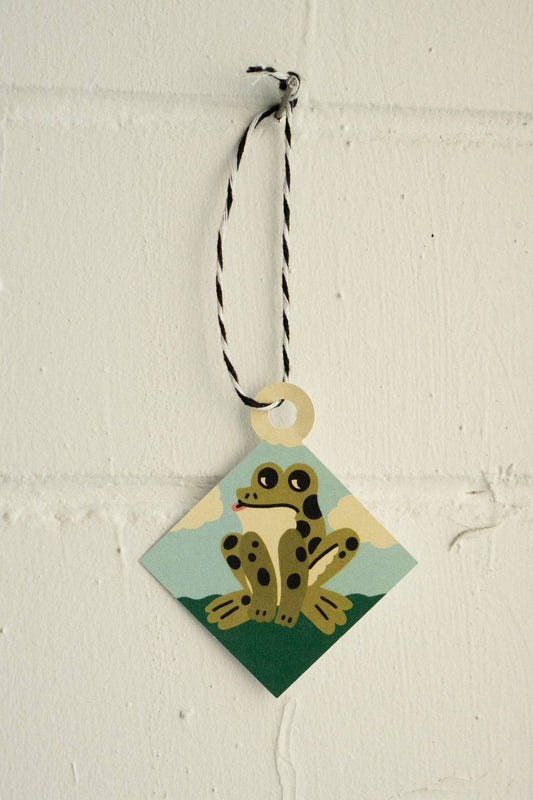 Great Day Frog card, ornament punched out and strung with twine