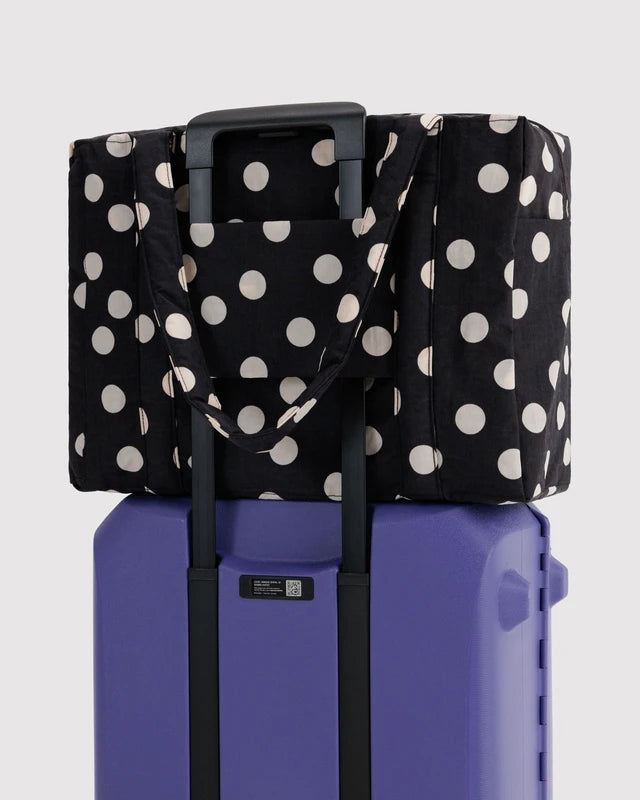 BAGGU Cloud Carry-on Black and Cream Polka Dot interior pocket detail - PABOOM