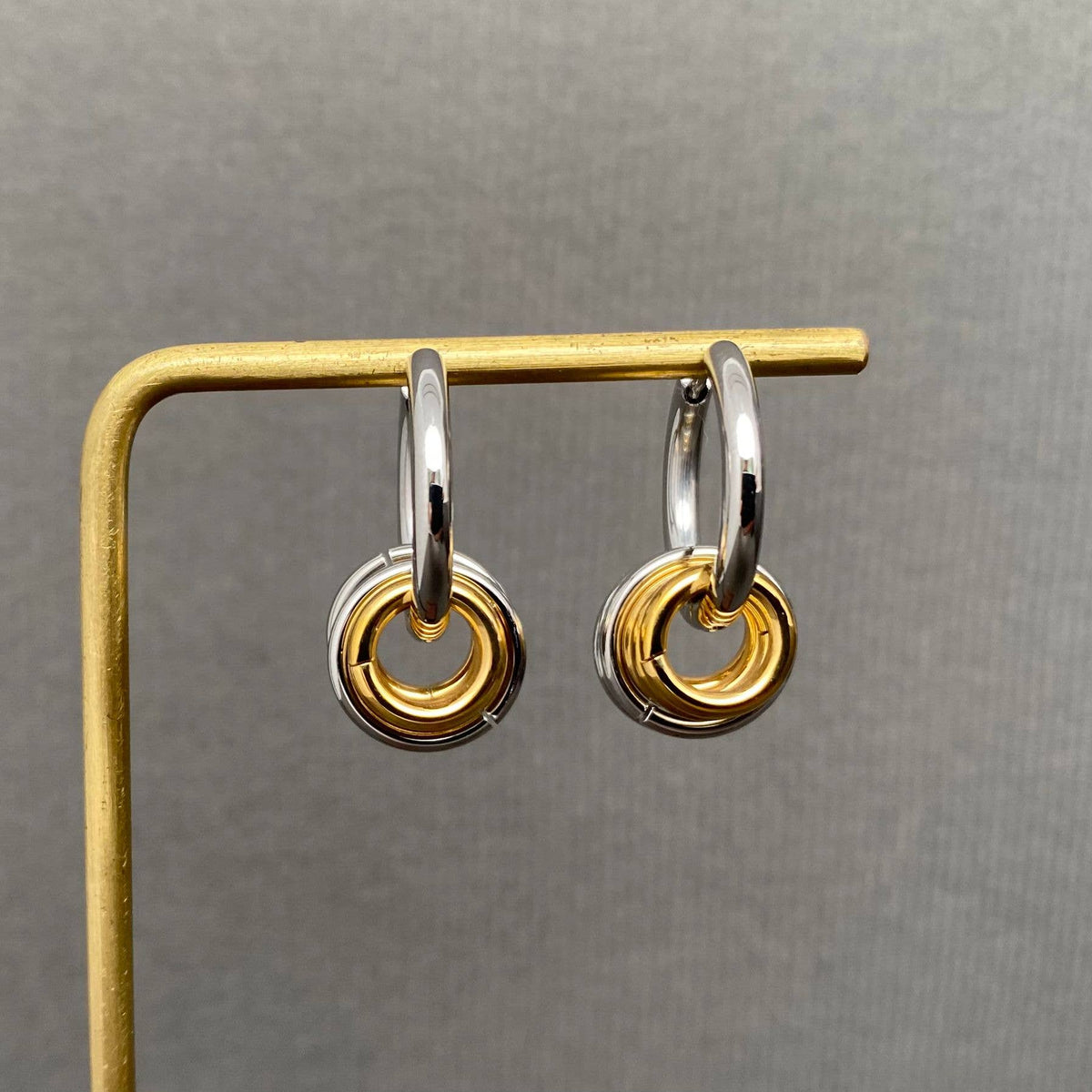 Two Tone Ring Huggie Earrings