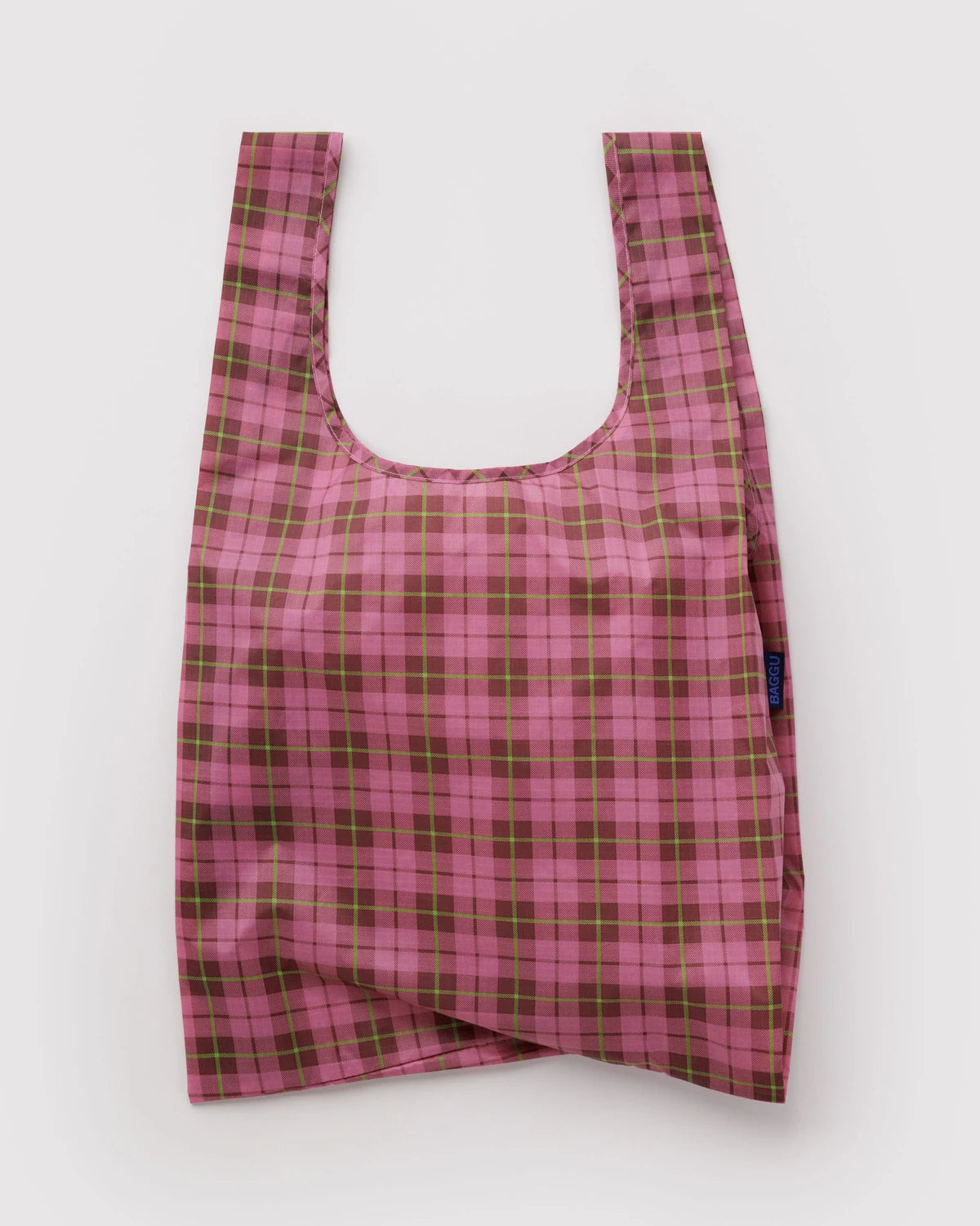 Standard Baggu Reusable Tote Bag - Azalea Pink Tartan