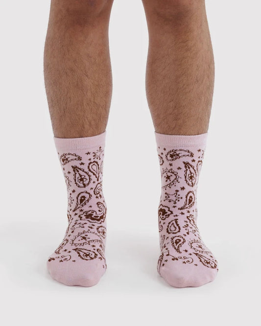 BAGGU Crew Sock Paisley Pink pair flat lay - PABOOM