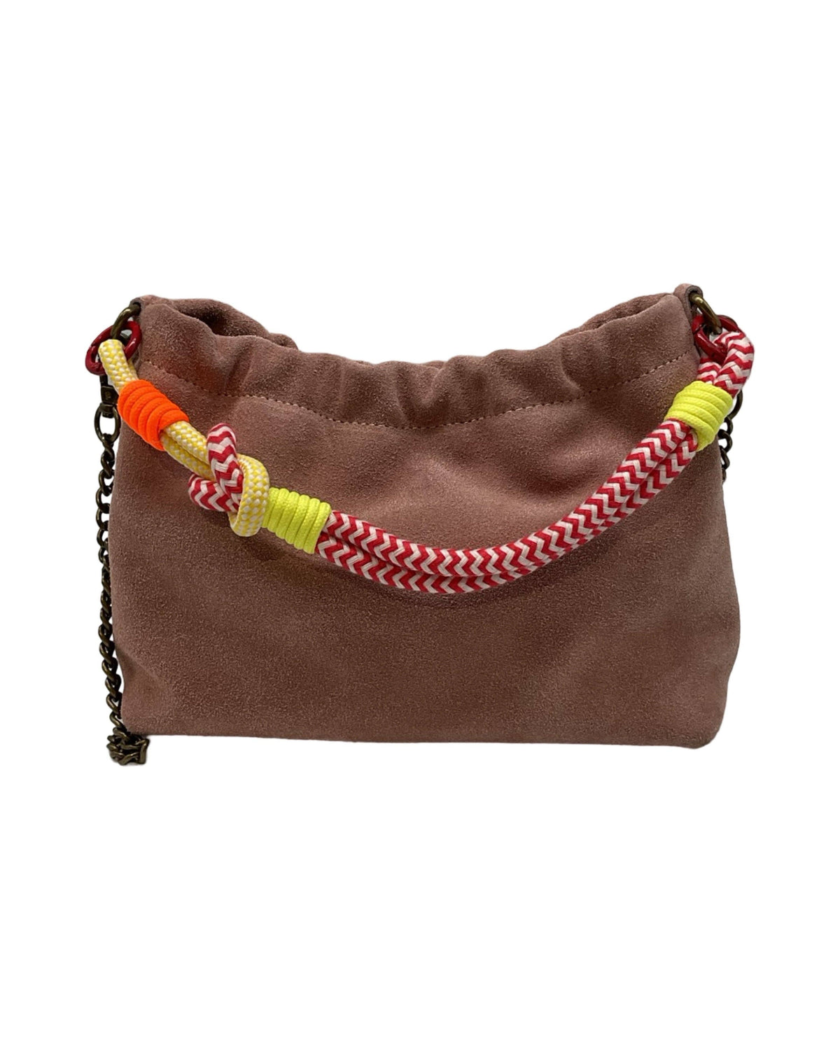 Suede Leather Shoulder Bag Pleated - Beige