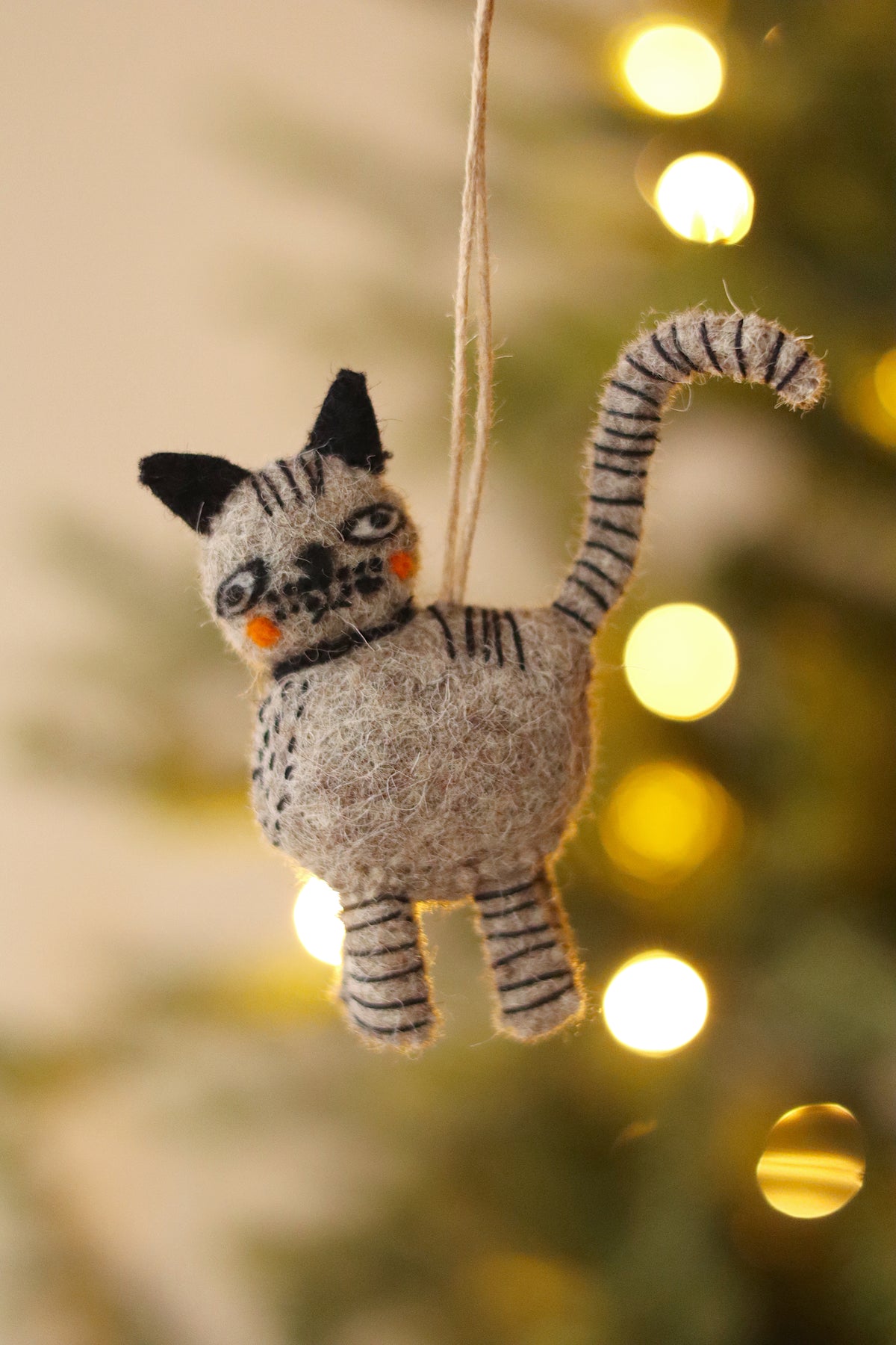 Curious Cat Felt Ornament - Grey