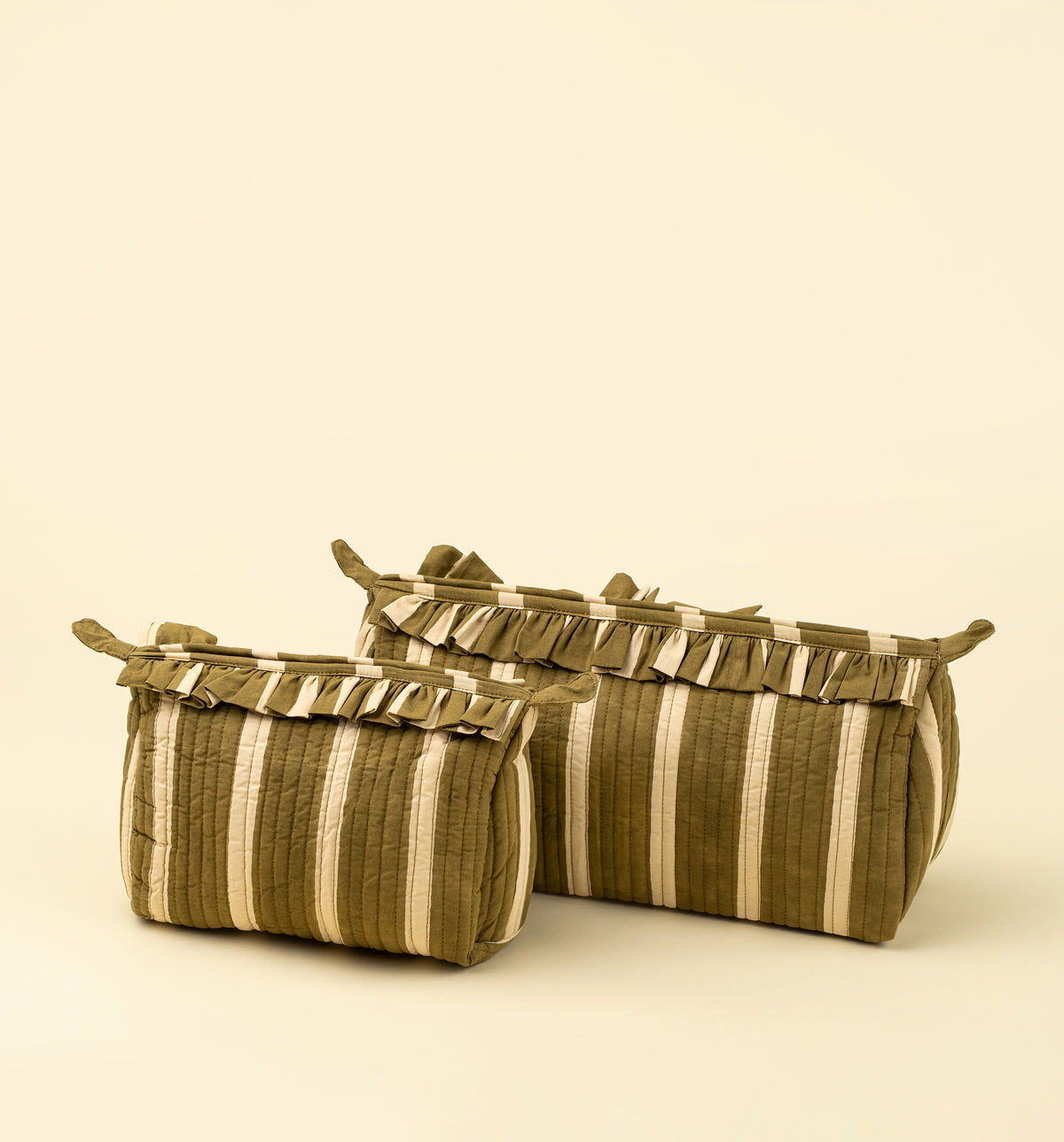 Block Print Stripe Pouch - Olive, Large