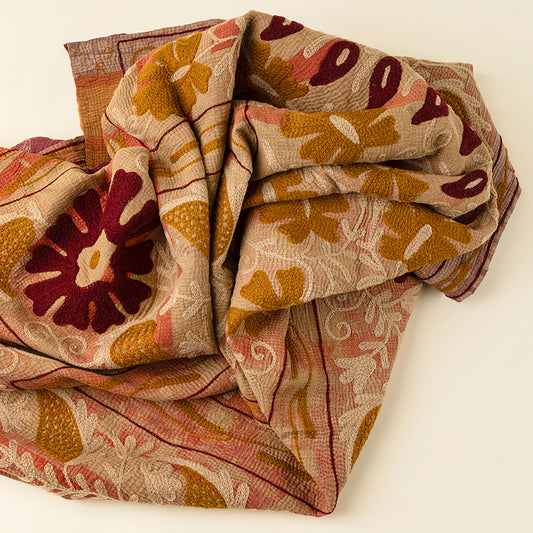 Vintage Embroidered Kantha - Pinks