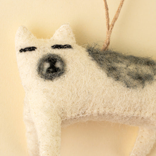 Curious Cat Felt Ornament - Cream