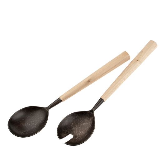 Maple Wood Salad Servers laid on a serving board