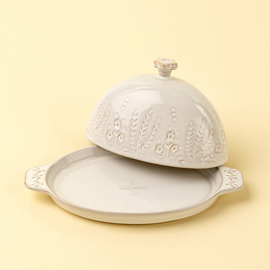 Wildflower Butter Dish shown with lid removed