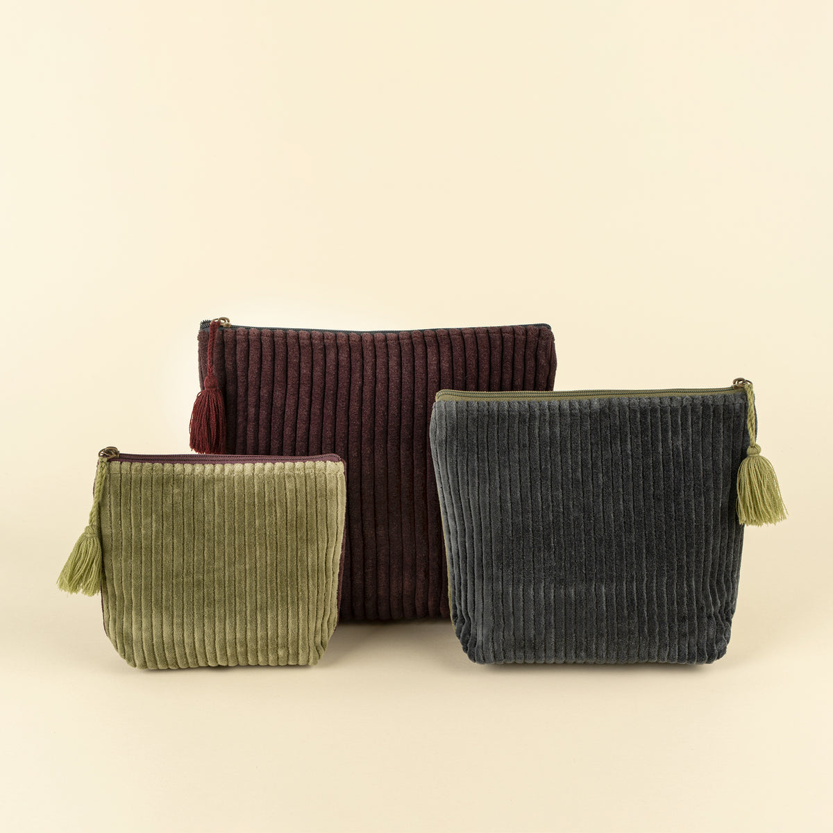 Two-Tone Velvet Vanity Pouch in Sangria/Navy shown from the back