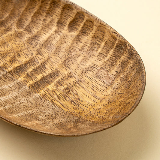 Terrain Carved Dish, Small shown from above highlighting the mango wood grain