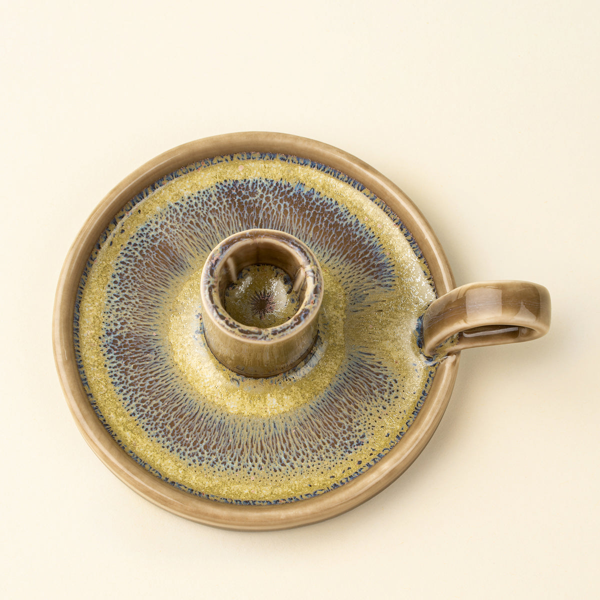Close-up of the reactive glaze finish on the Solstice Candle Holder