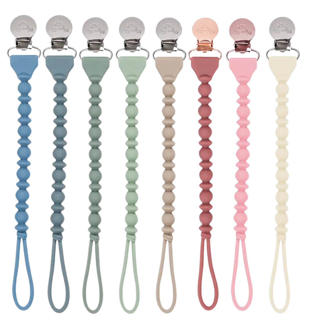 Sweetie Strap™ Silicone One-Piece Pacifier Clips - Blue Beaded