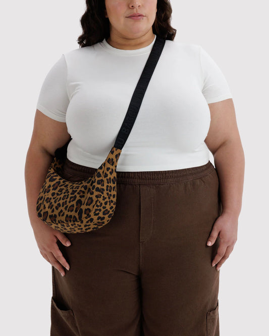 BAGGU Small Nylon Crescent Bag - Leopard