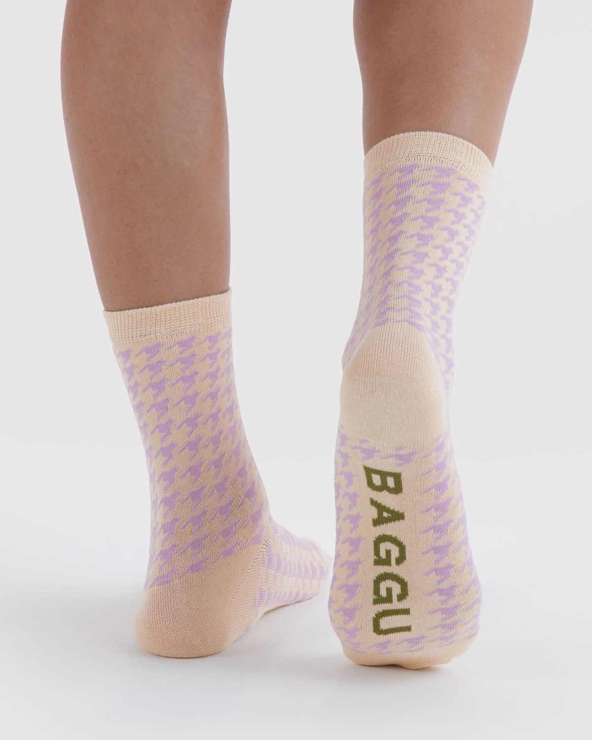 BAGGU Crew Sock - Pink Houndstooth