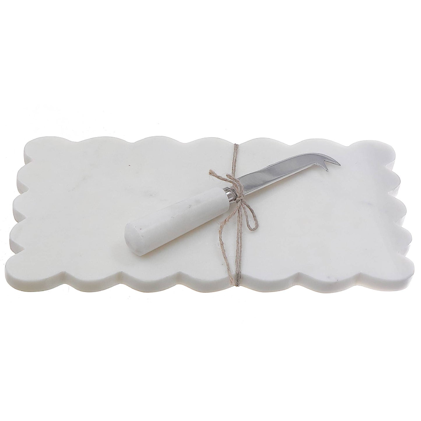 White Rectangle Scallop Marble Cheese Board + Spreader