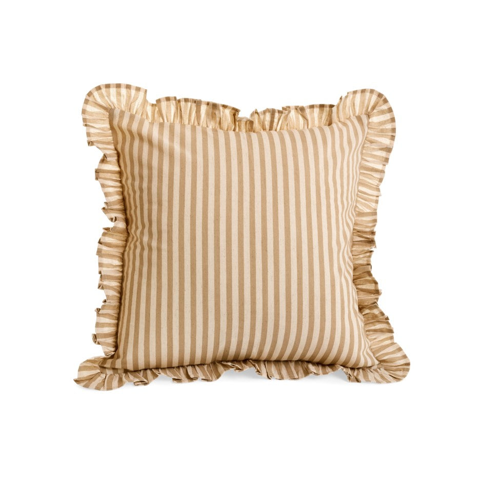 Striped Ruffled Trim Cushion 20" - Taupe