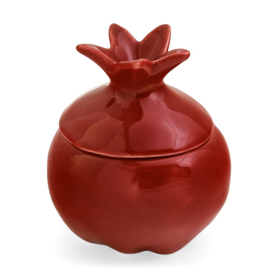 Dark red stoneware lidded pot shaped like a pomegranate - PABOOM