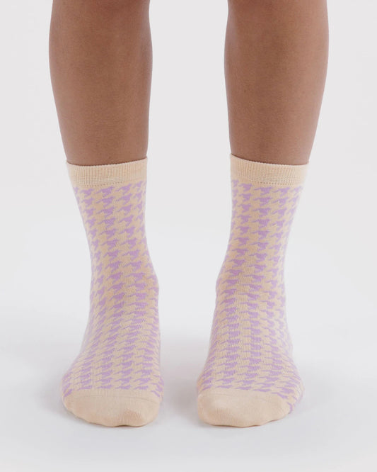 BAGGU Crew Sock - Pink Houndstooth