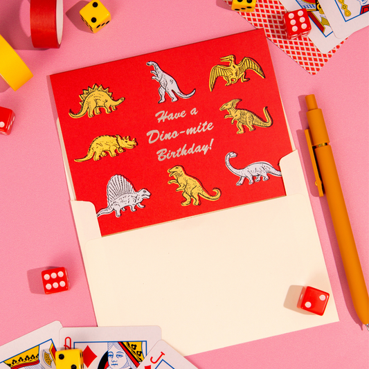 Dino-mite Birthday foil greeting card with matching envelope - PABOOM