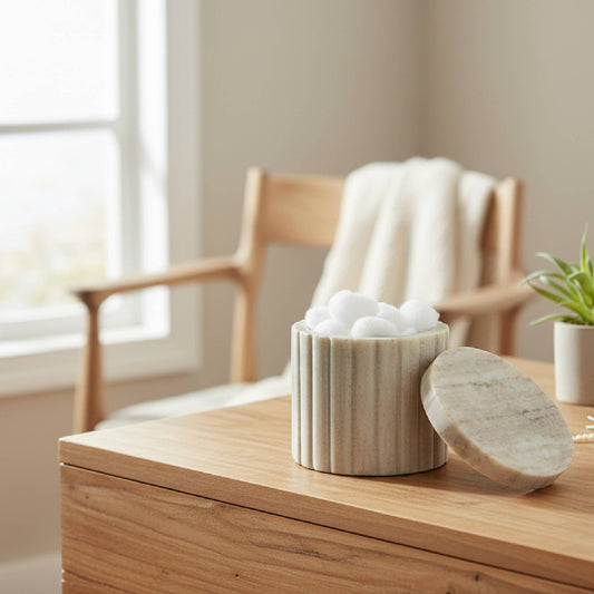 Elise Beige Marble Tumblers Ribbed Edge