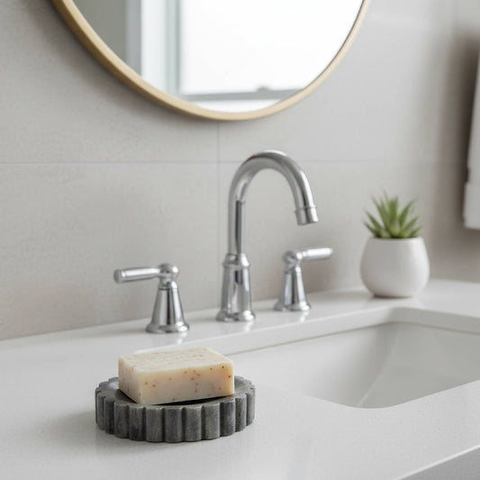 Elora Grey Marble Soap Dish Ribbed Edge