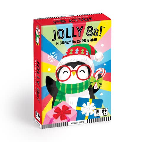 Jolly 8s holiday card game cards fanned out - PABOOM
