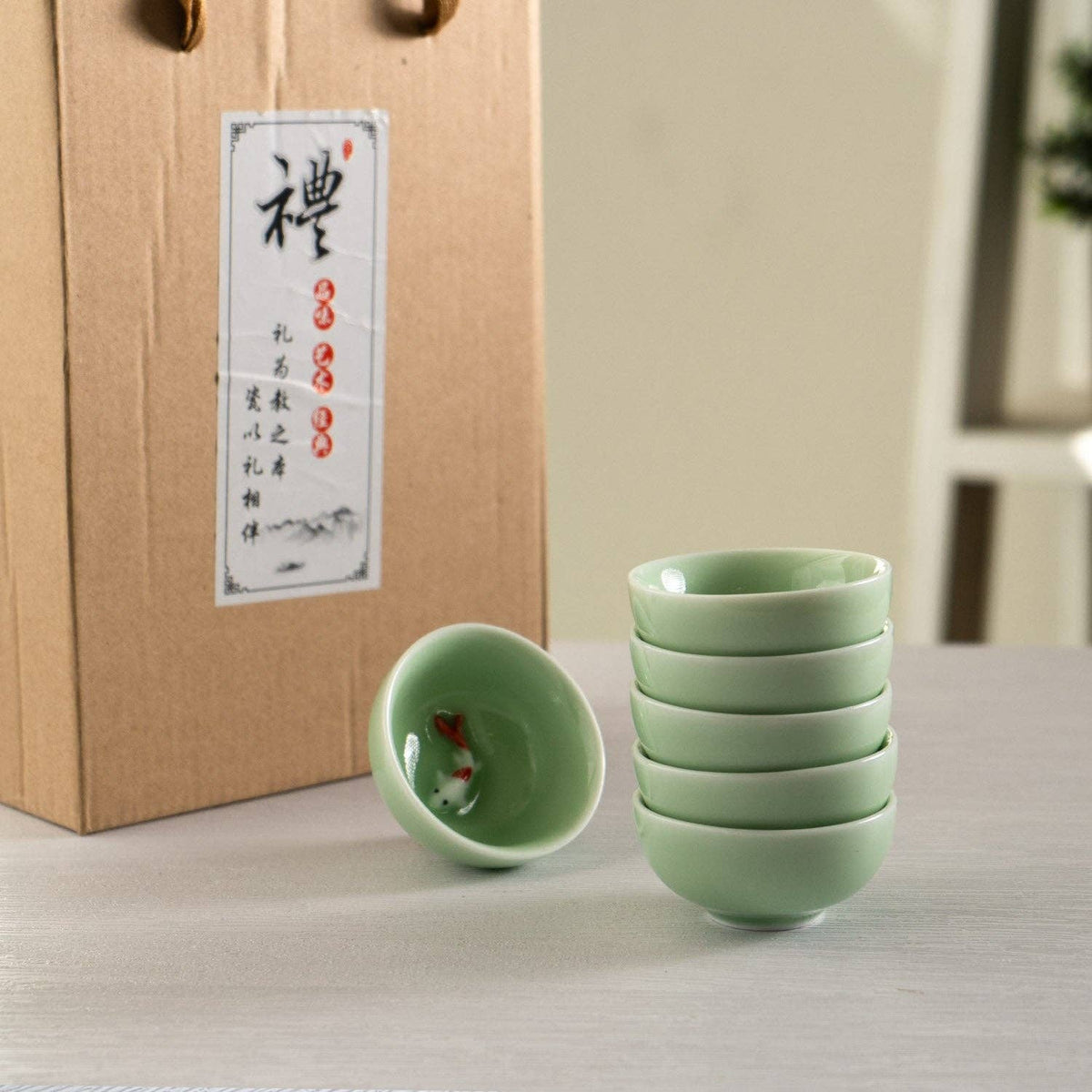 Koi fish gongfu tea cups, top view - PABOOM